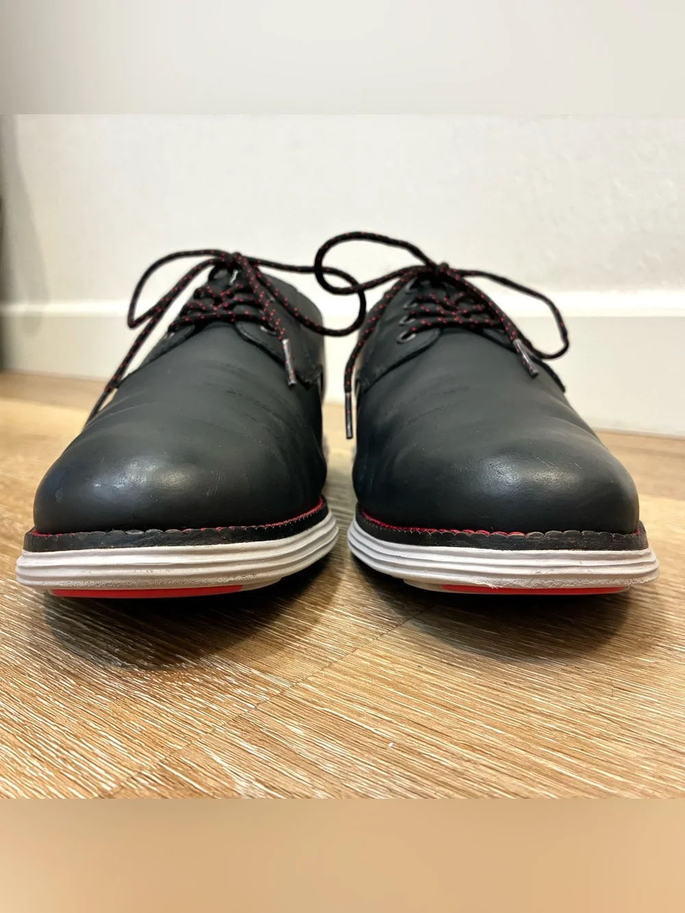 Cole Haan Original Grand Plain Toe Derby Shoes Black Matte Leather Men’s 8 W
